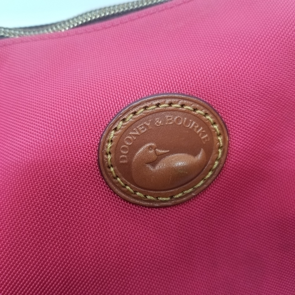 Dooney & Bourke hot pink canvas small purse with brown leather strap - Picture 13 of 15